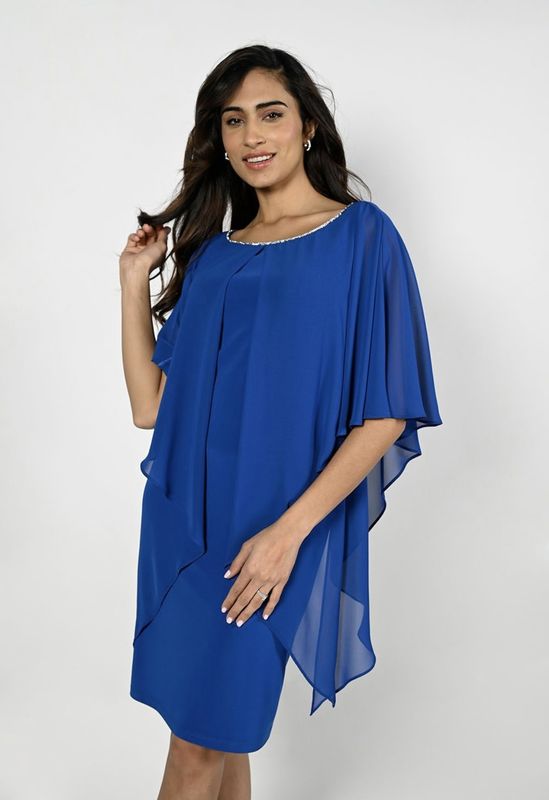 Frank Lyman Royal Blue Georgette Overlay Dress 229126