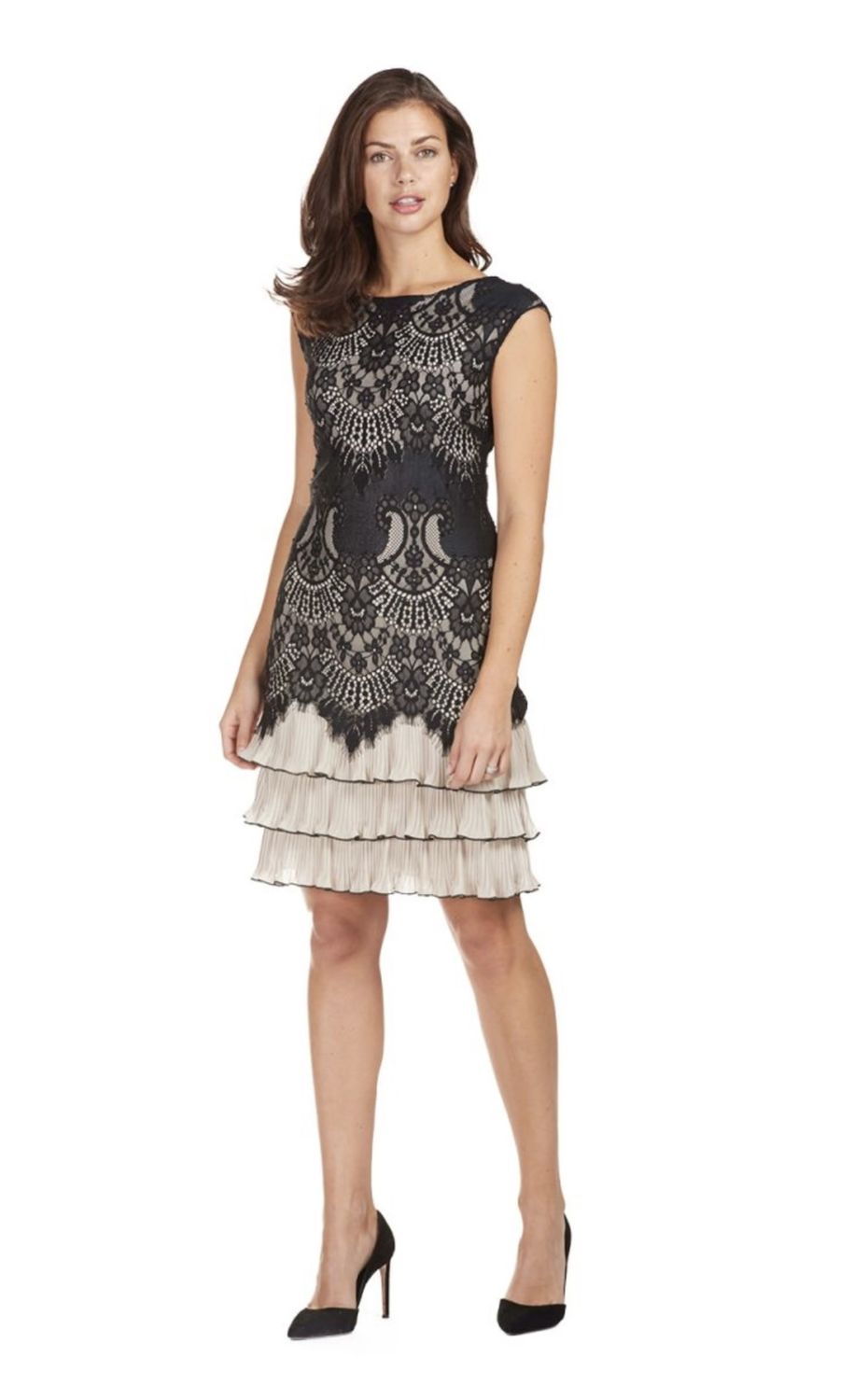 Lace Overlay Tiered Dress 189328