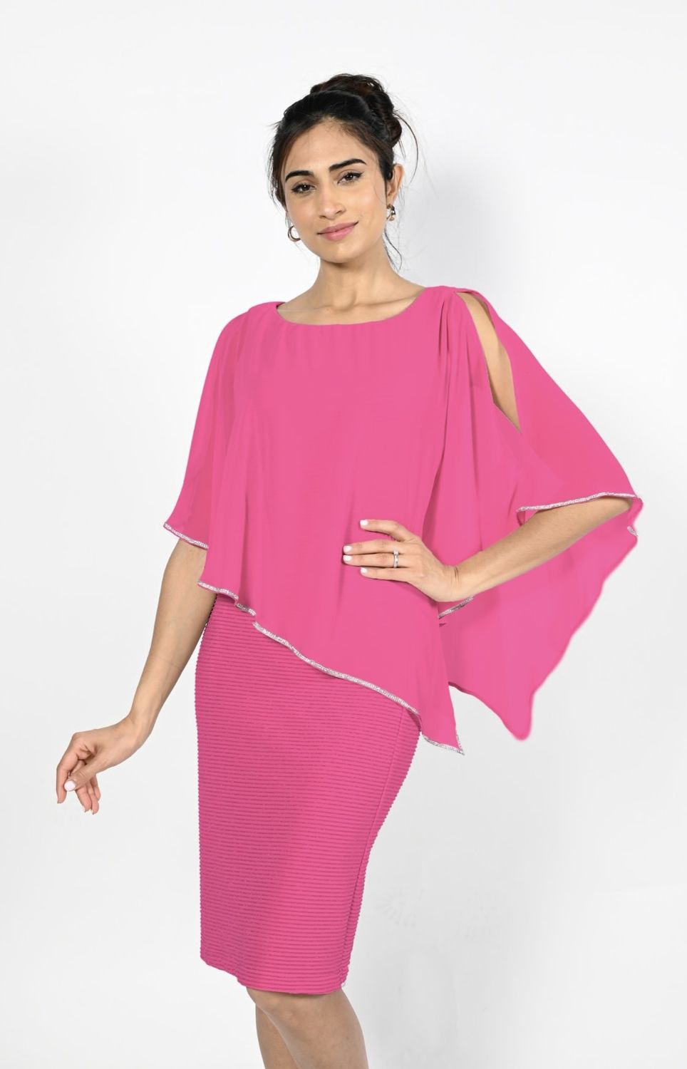Frank Lyman Chiffon Cold Shoulder Overlay Dress 219203