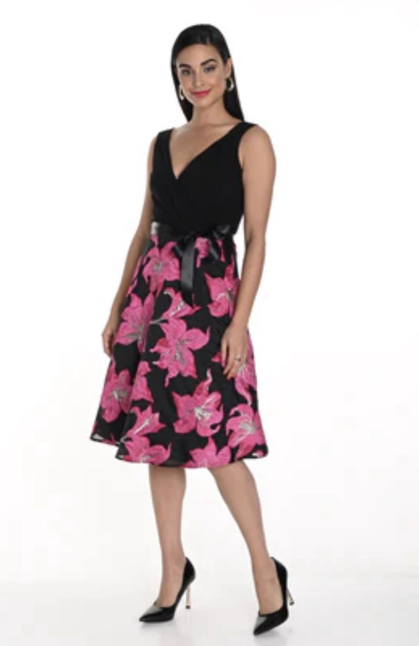 Frank Lyman Woven Black/Fuchsia Dress 249246