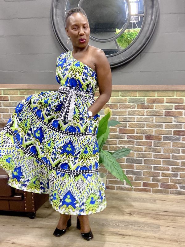 Azure Ikat One Shoulder Dress AZ2332