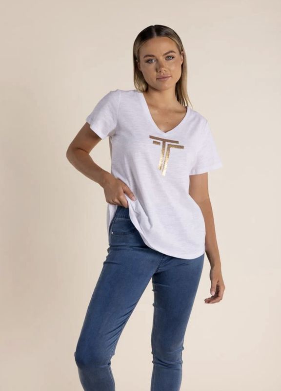 Two Tee&#39;s Sequin V-Neck Tee 2943