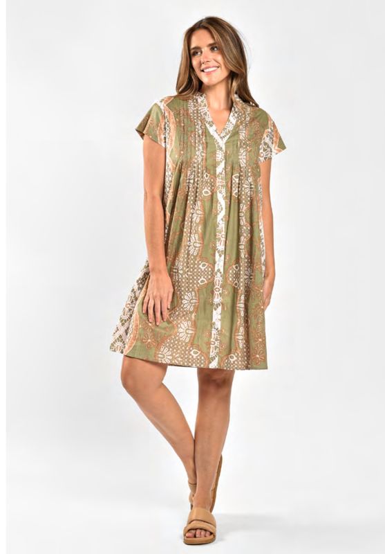Saint Lori Khaki Flax Midi Dress