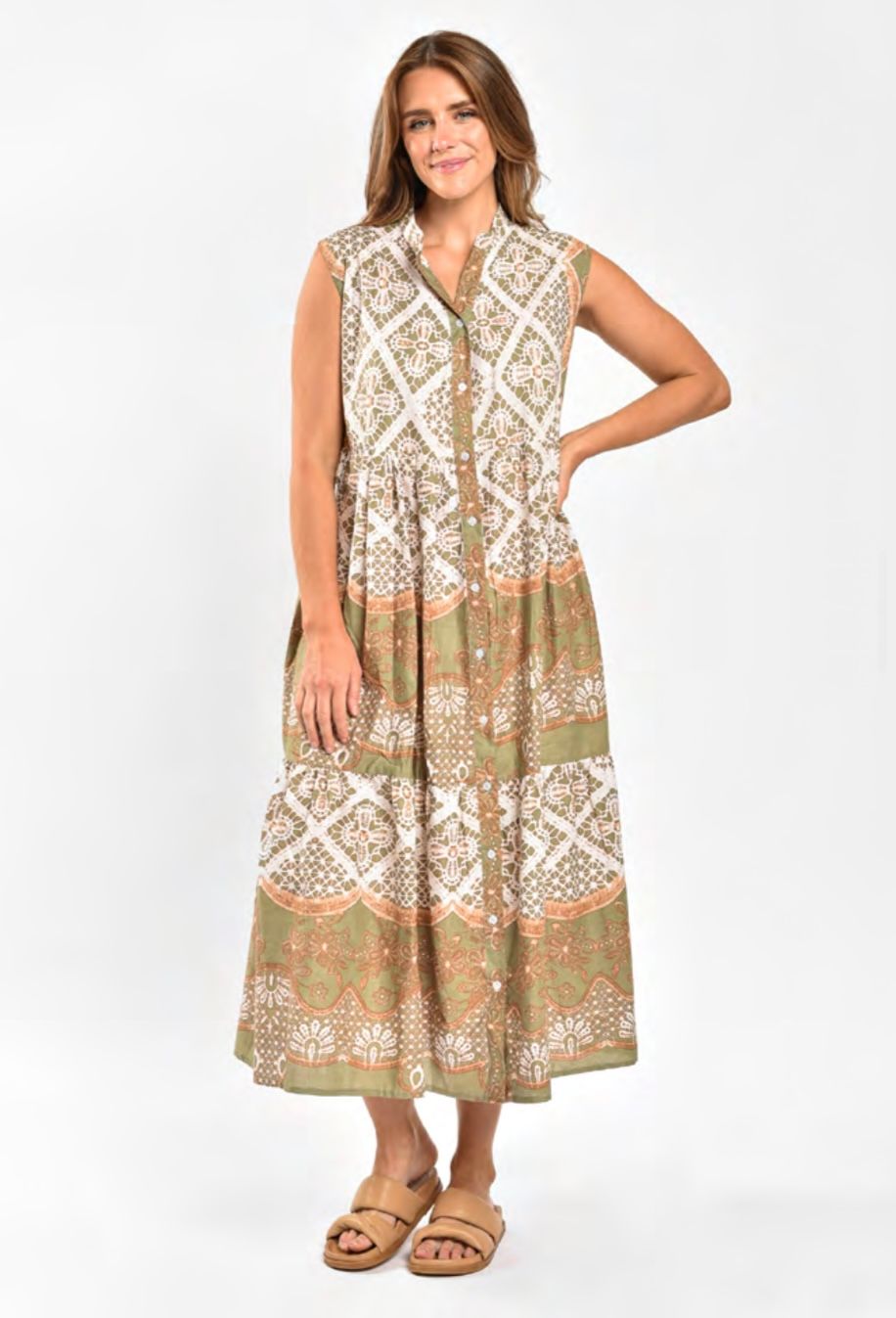Saint Lori Khaki Flax Sleeveless Dress