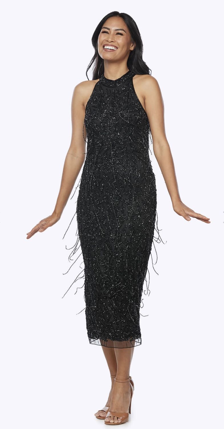 Zaliea Black Sequin Midi  Dress Z0370