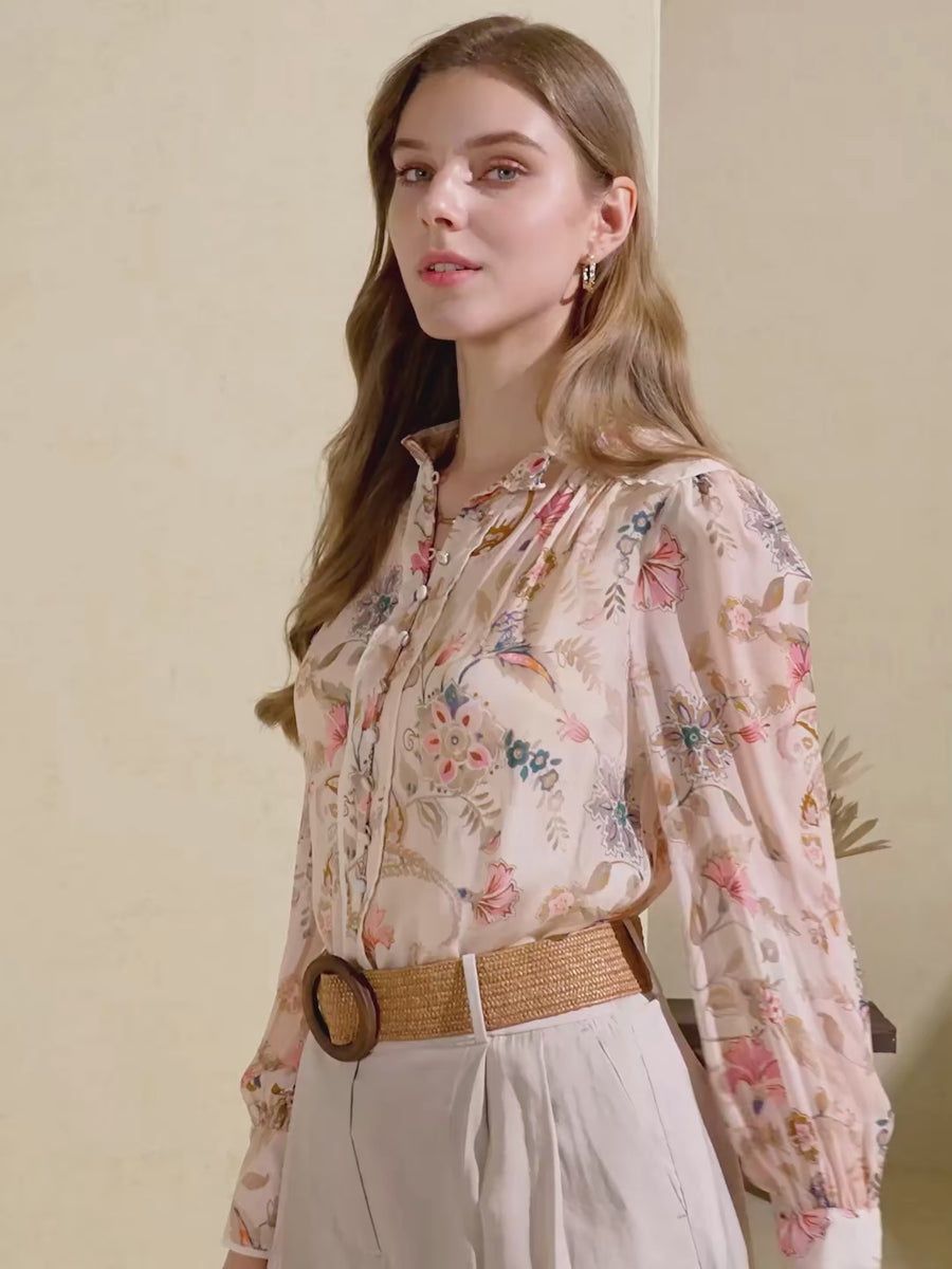 G.D.S Alexandra Beige Printed Blouse