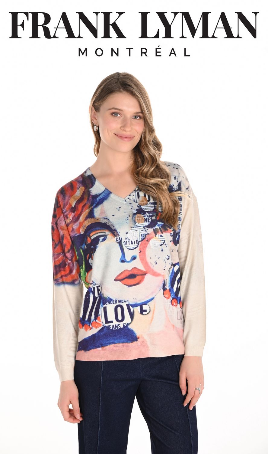 Frank Lyman Beige/Blue Knit Top 253816