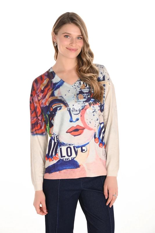 Frank Lyman Beige/Blue Knit Top 253816