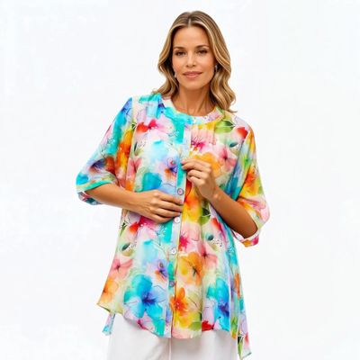 Claire P Blushing A-Line Chinese Collar Shirt