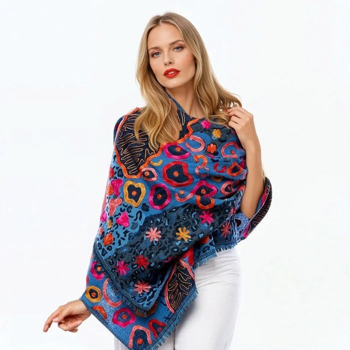 Claire P Navy/Pink Wool Scarf