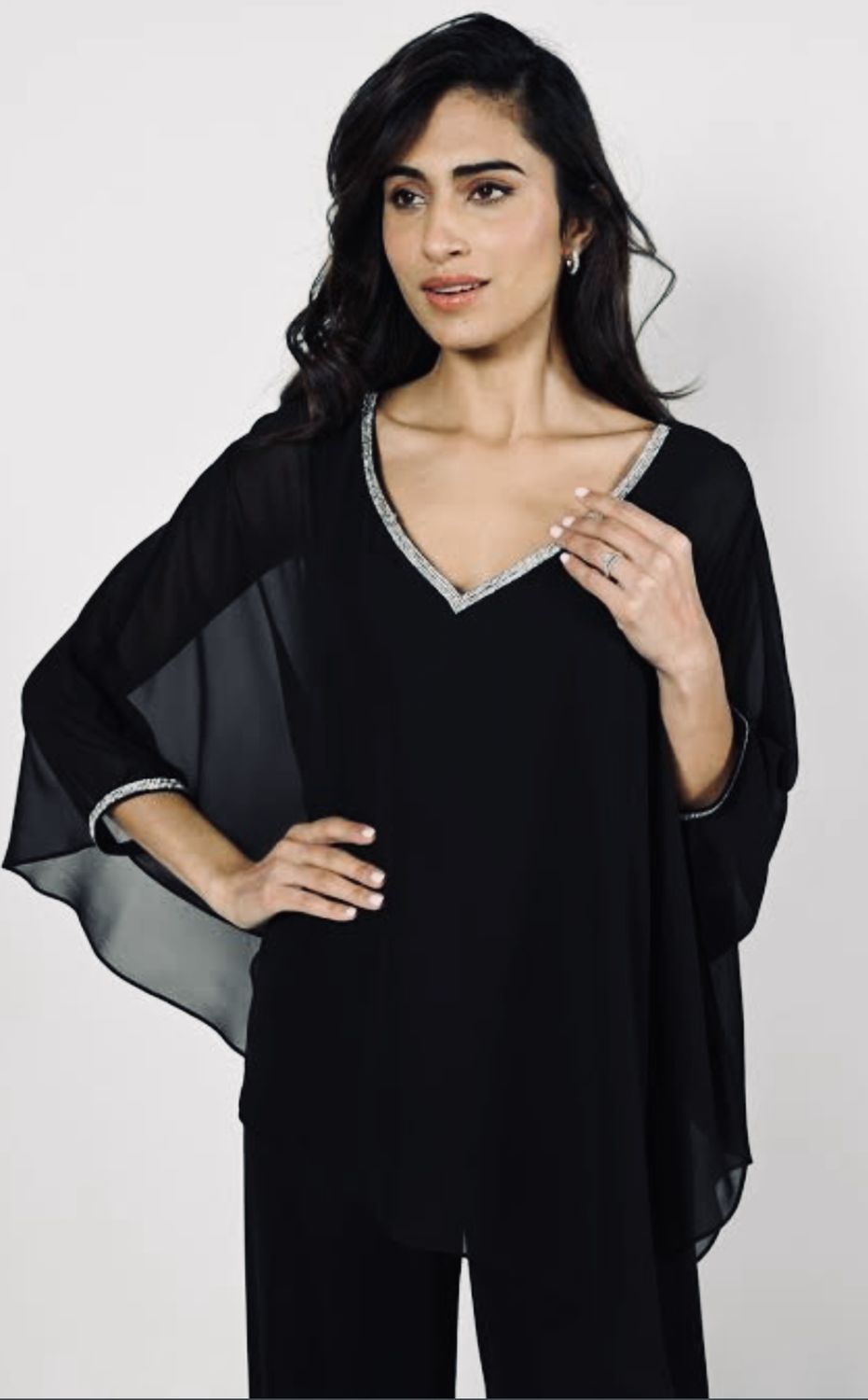 Frank Lyman Black V-Neck Rhinestone Top 229120