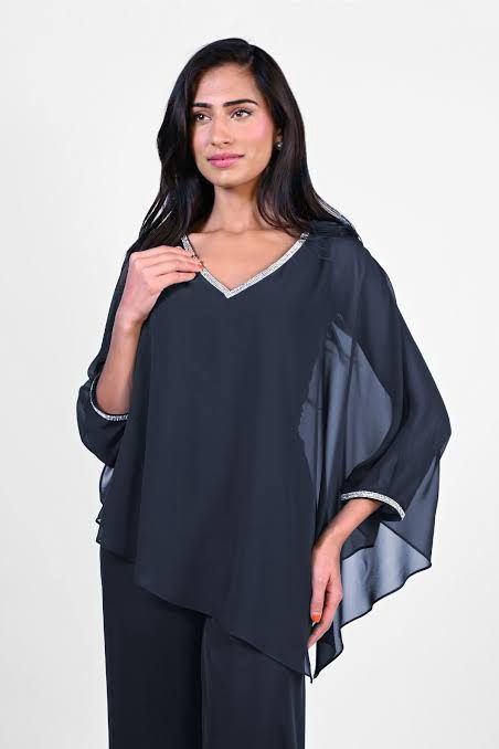 Frank Lyman Navy V Neck Rhinestone Top 229120