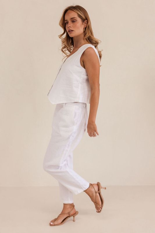 Kaleido White 7/8 Linen Lace Side Pant
