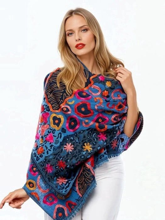 Claire P Navy/Pink Wool Scarf