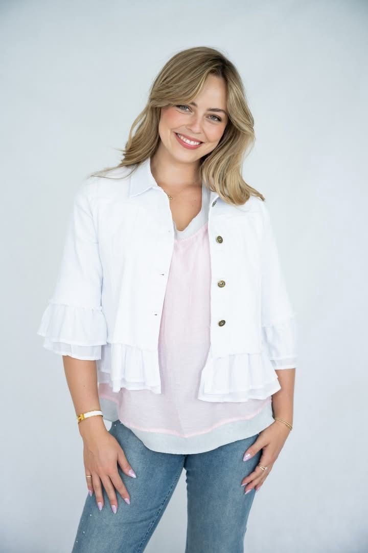 Jolie White Cotton Frill Jacket 33702