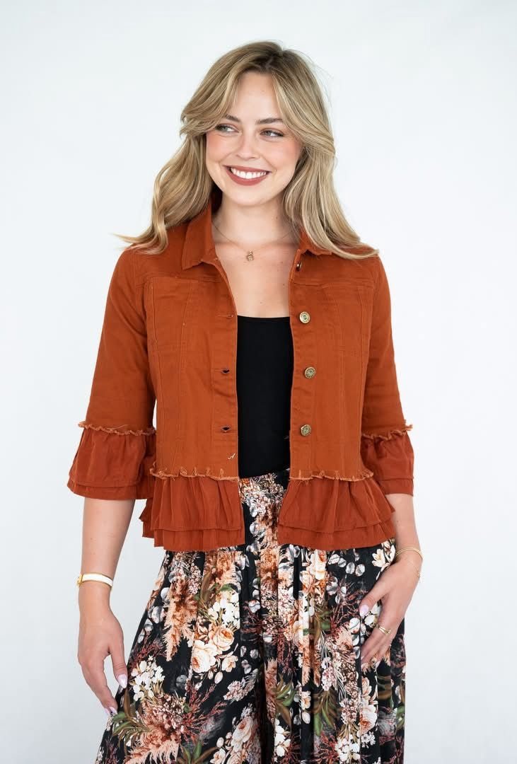 Jolie Burnt Orange Cotton Frill Jacket 33702
