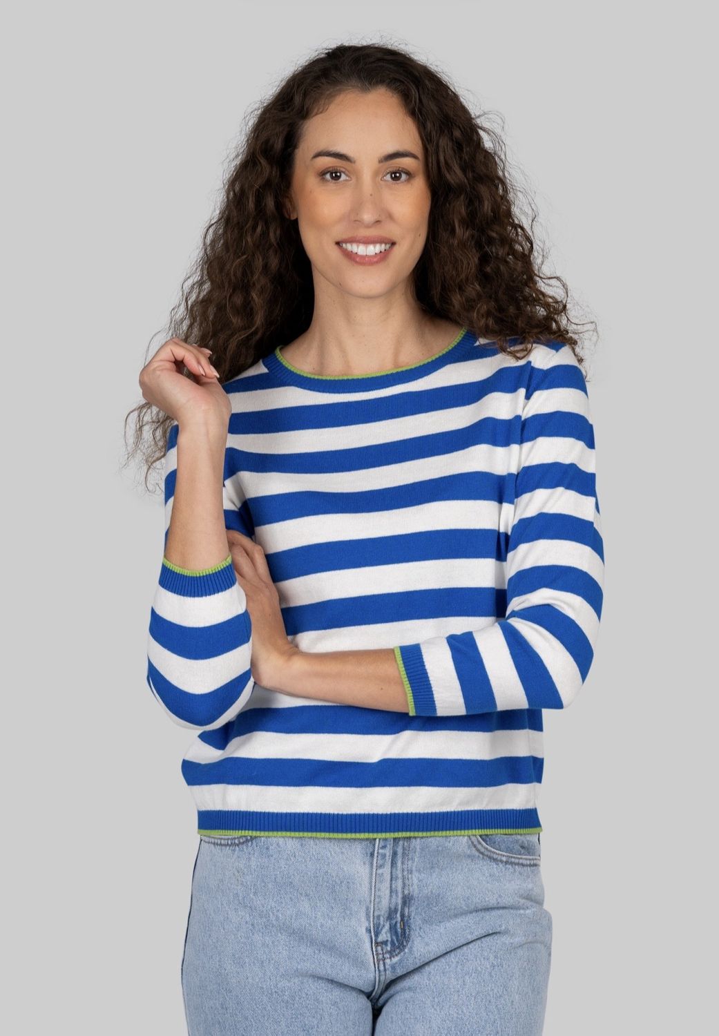 Kaleido Cotton Cashmere Thin Stripe Sweater