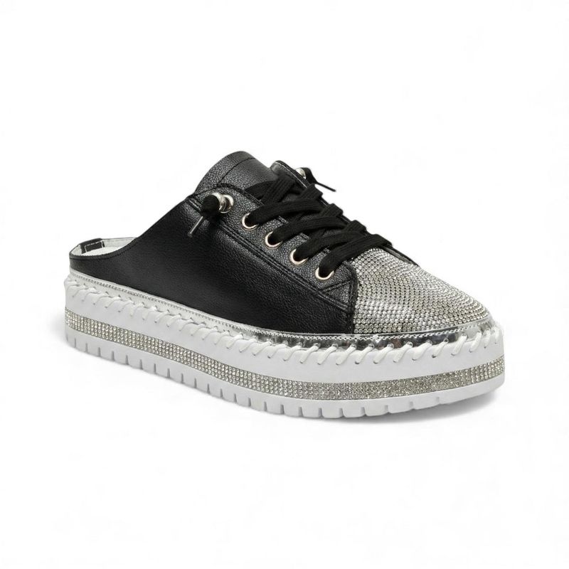 Braggi Black Sequin Front Leather Sneaker