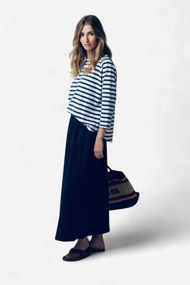 C+P+S Navy Slub Maxi Skirt