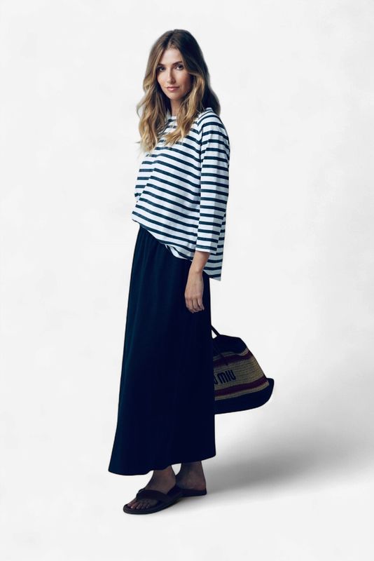 C+P+S Navy Slub Maxi Skirt
