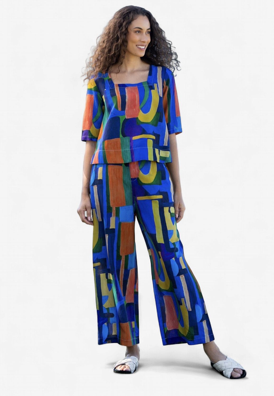 Kaleido Linen/Tencil Abstract Pants K192A