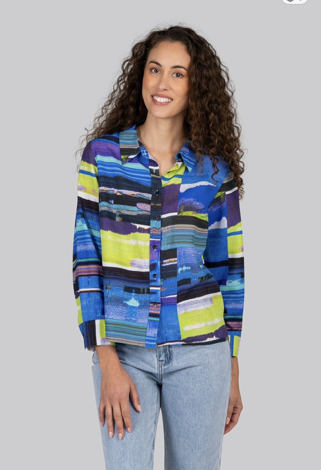 Kaleido Graphic Print Linen/Tencil Shirt K197G