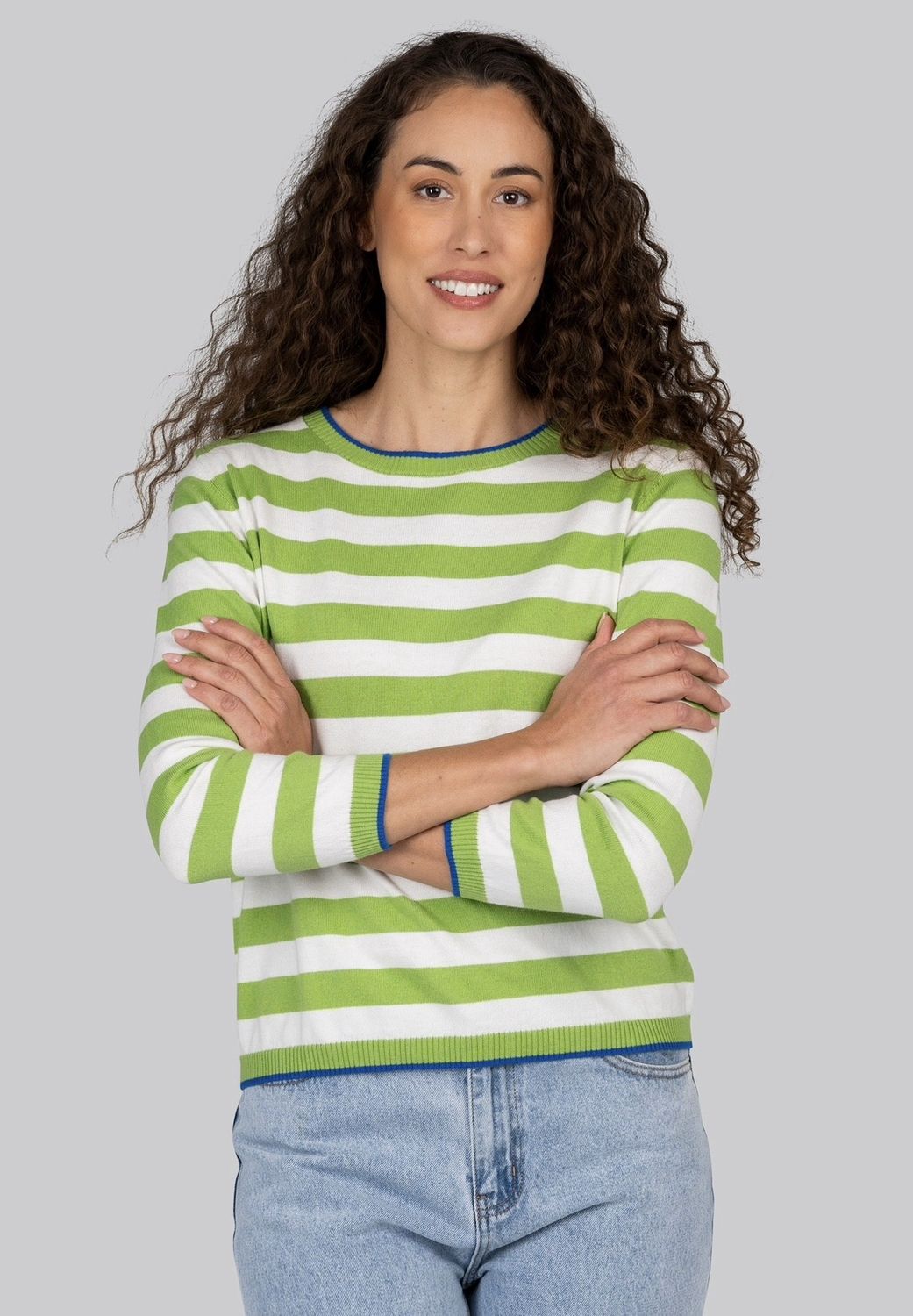 Kaleido Cotton/Cashmere Thin Stripe Crew Sweater K165M