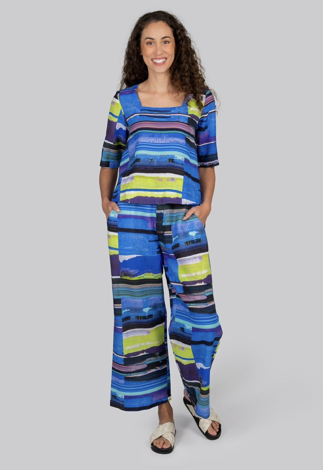 Kaleido Linen/Tencil Graphic High Waisted Pant K200G