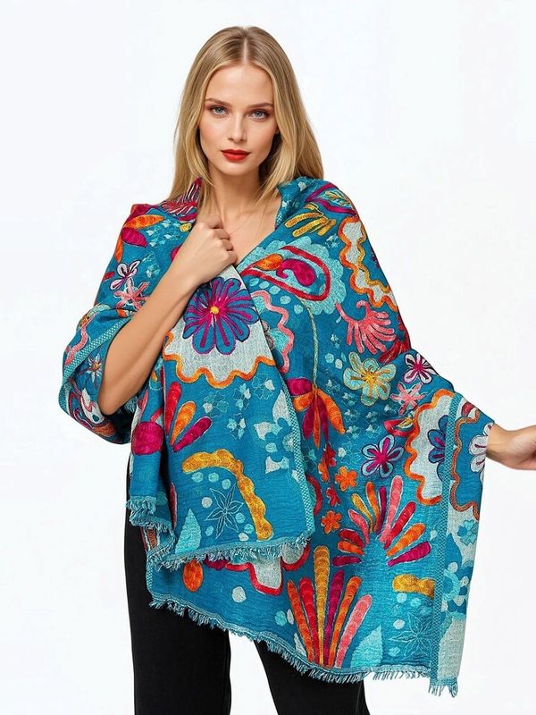 Claire P Turquoise Wool Shawl