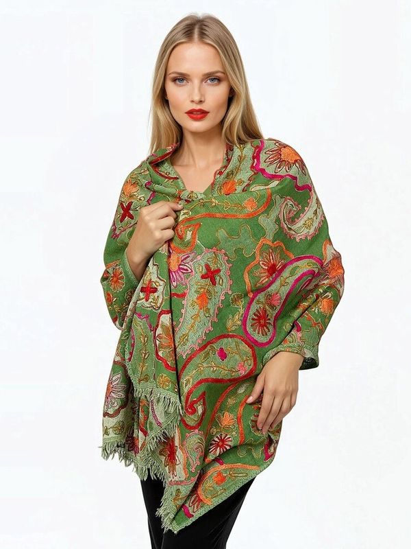 Claire P Olive Wool Shawl