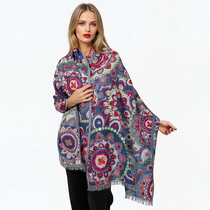 Claire P Night Blue Wool Shawl