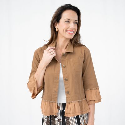 Jolie Coffee Cotton Frill Jacket