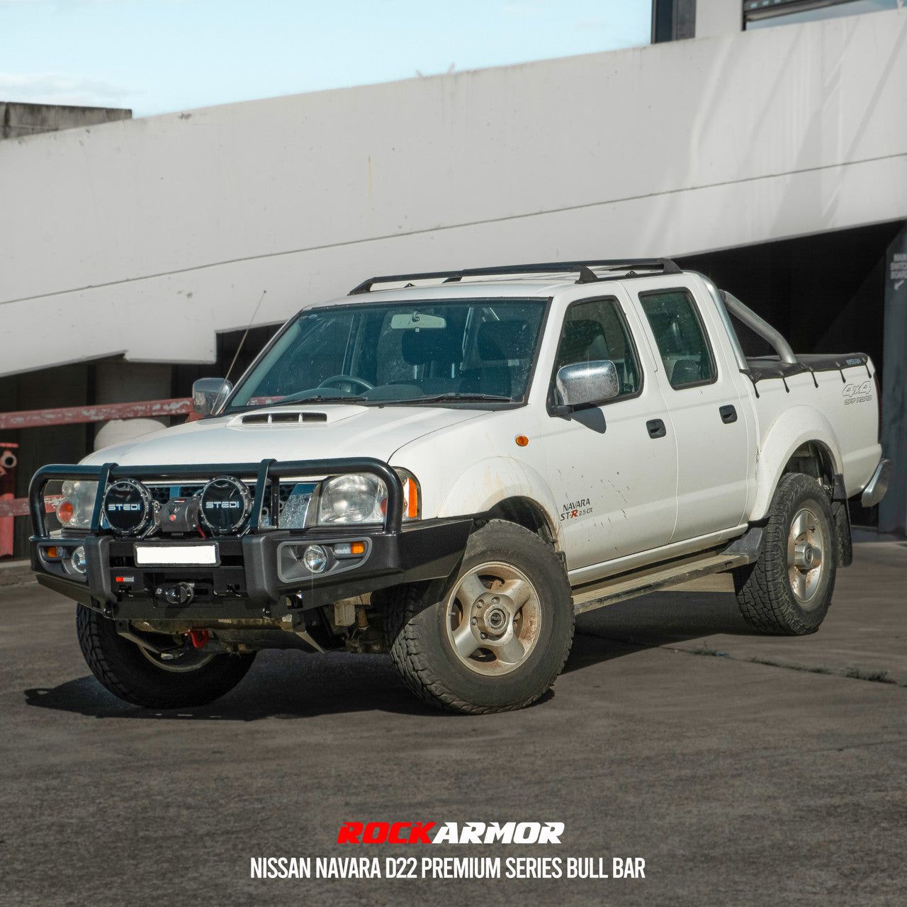 ROCKARMOR PREMIUM STEEL BULLBAR TO SUIT NISSAN NAVARA D22 1997-2014 (Full Bar Replacement)