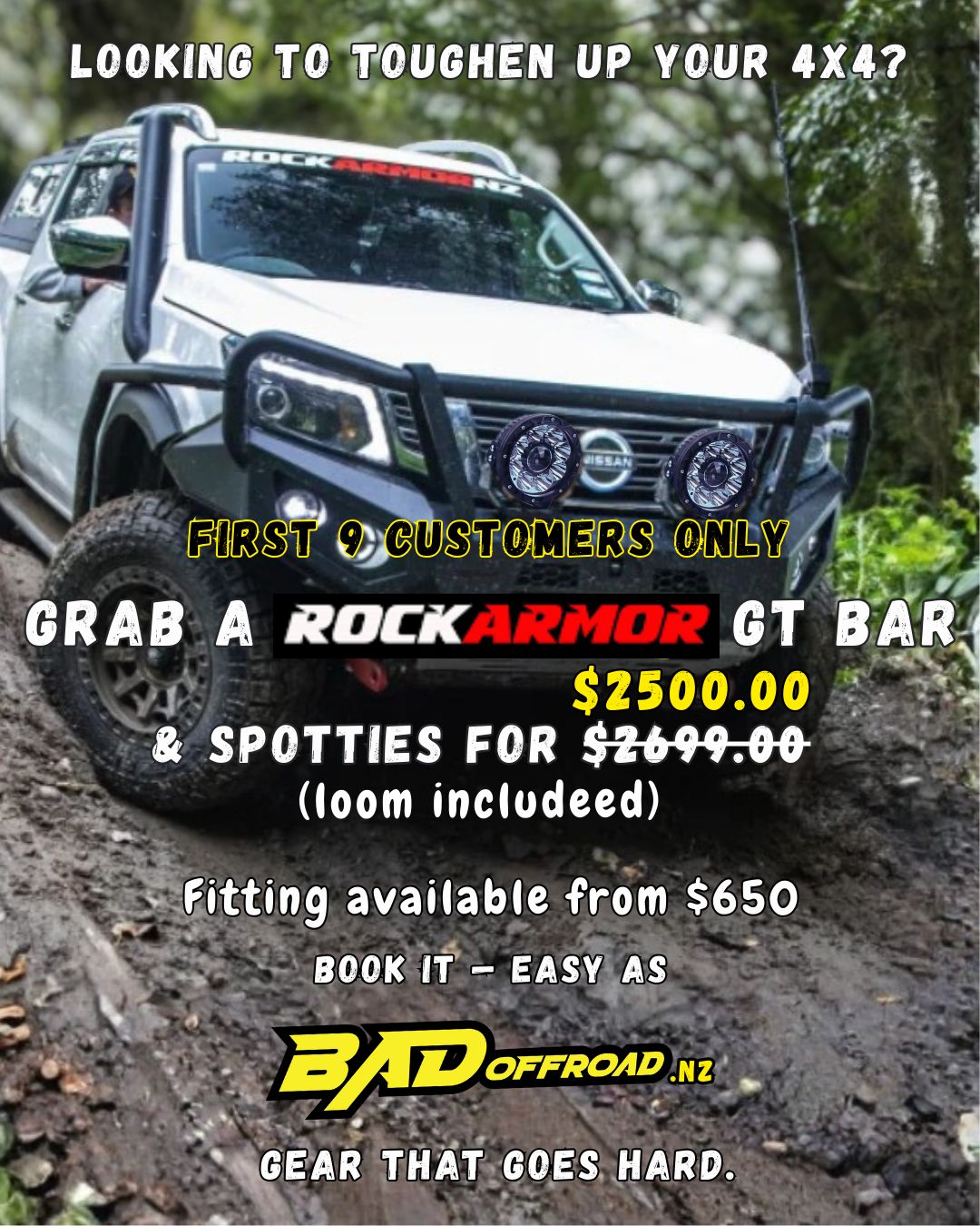 ROCKARMOR GT HOOPLESS BULLBAR TO SUIT TOYOTA 78 TROOPY 2007-2023 (FULL BAR REPLACEMENT)