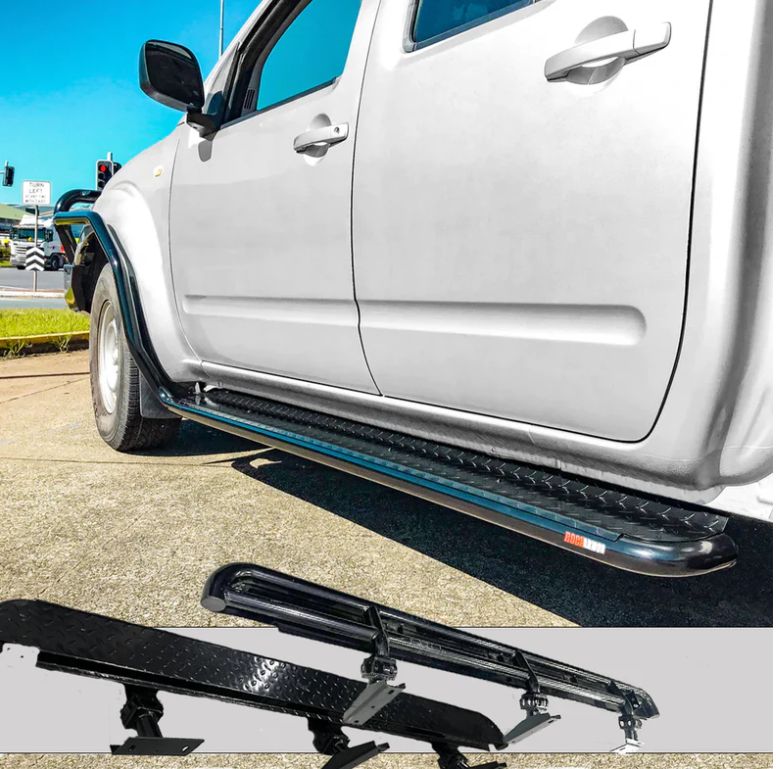 ROCKARMOR STEEL ROCKSLIDER SIDE STEPS TO SUIT NISSAN NAVARA D40 2005-2015 Thai & Spanish