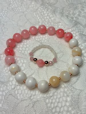perlearmbånd med lyserød og hvid farve perlering sæt