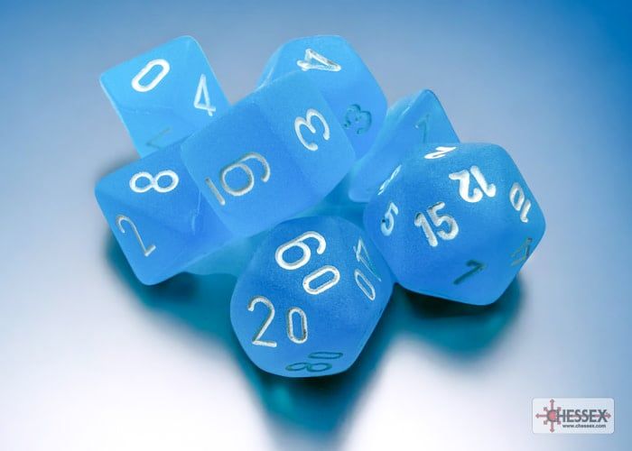 MINI FROSTED 7-DIE SET CARIBBEAN BLUE/WHITE - CHESSEX