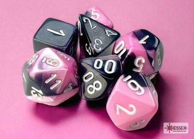 MINI GEMINI 7-DIE SET BLACK-PINK/WHITE - CHESSEX