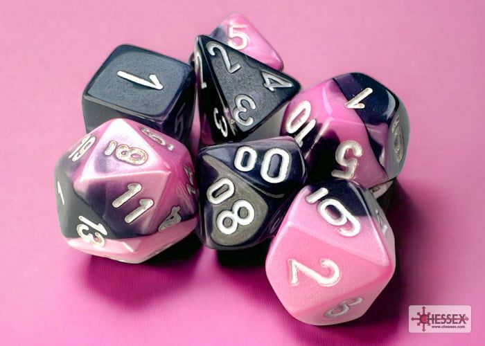 MINI GEMINI 7-DIE SET BLACK-PINK/WHITE - CHESSEX