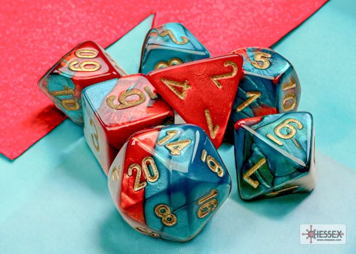 MINI GEMINI 7-DIE SET RED-TEAL/GOLD - CHESSEX