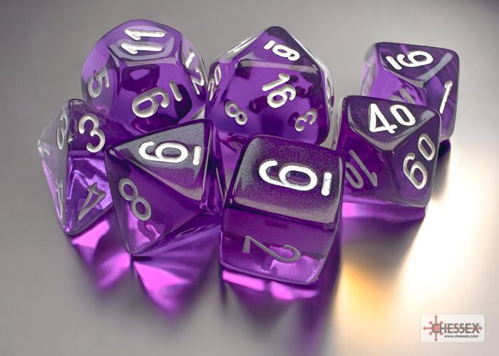 MINI TRANSLUCENT 7-DIE SET PURPLE/WHITE - CHESSEX