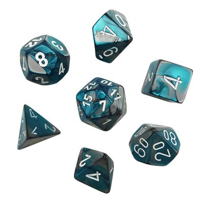 MINI GEMINI 7-DIE SET STEEL-TEAL/WHITE - CHESSEX
