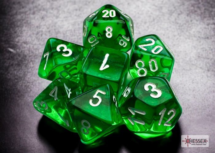 MINI TRANSLUCENT 7-DIE SET GREEN/WHITE - CHESSEX