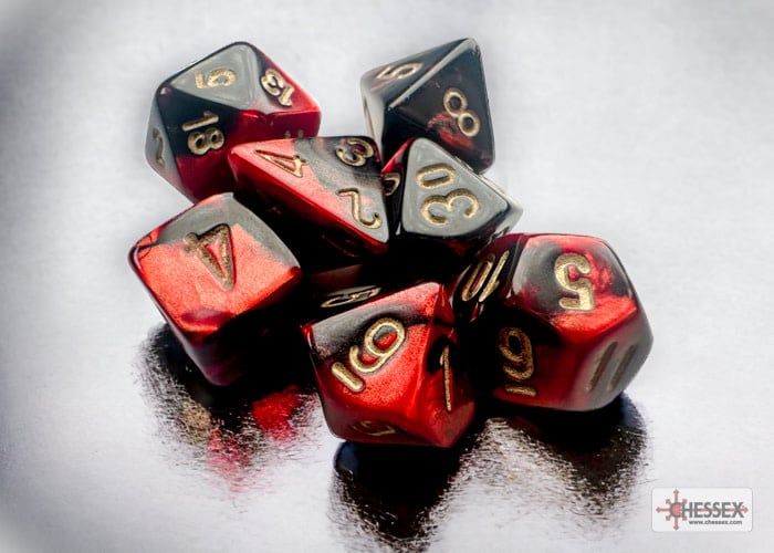 MINI GEMINI 7-DIE SET BLACK-RED/GOLD - CHESSEX