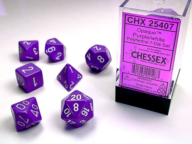 Opaque Purple/White Dice Set