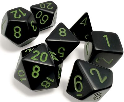 OPAQUE 7-DIE SET POLYHEDRAL BLACK/GREEN