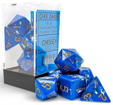 CHESSEX BRUSH 7-DIE SET POLYHEDRAL WAVEBREAK/GOLD
