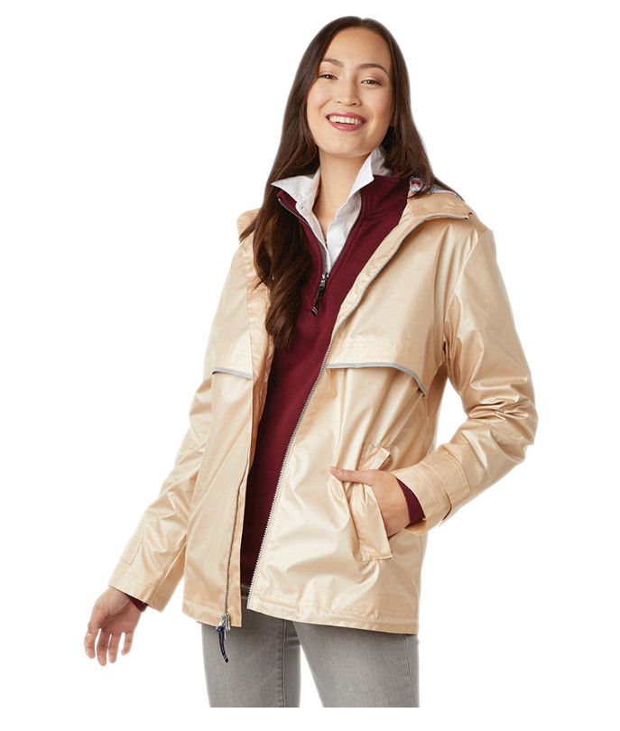 WOMEN&#39;S NEW ENGLANDER® RAIN JACKET WITH PRINTED LINING, Color: Champagne/Floral, Size: Small