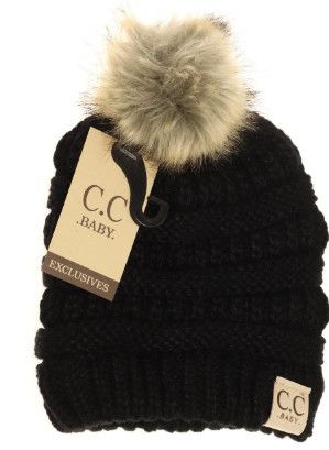 Baby Fur Pom CC Beanie, Color: Black