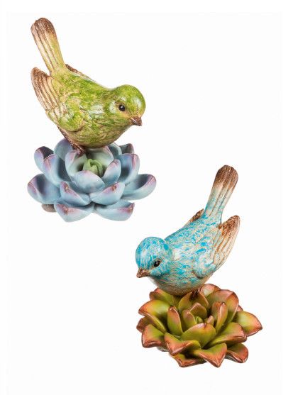 Perching Bird Resin Sit-a-bout, 2 Assorted, 4.3&#39;&#39; x 3.5&#39;&#39; x 6.5&#39;&#39; inches, Color: Green Bird